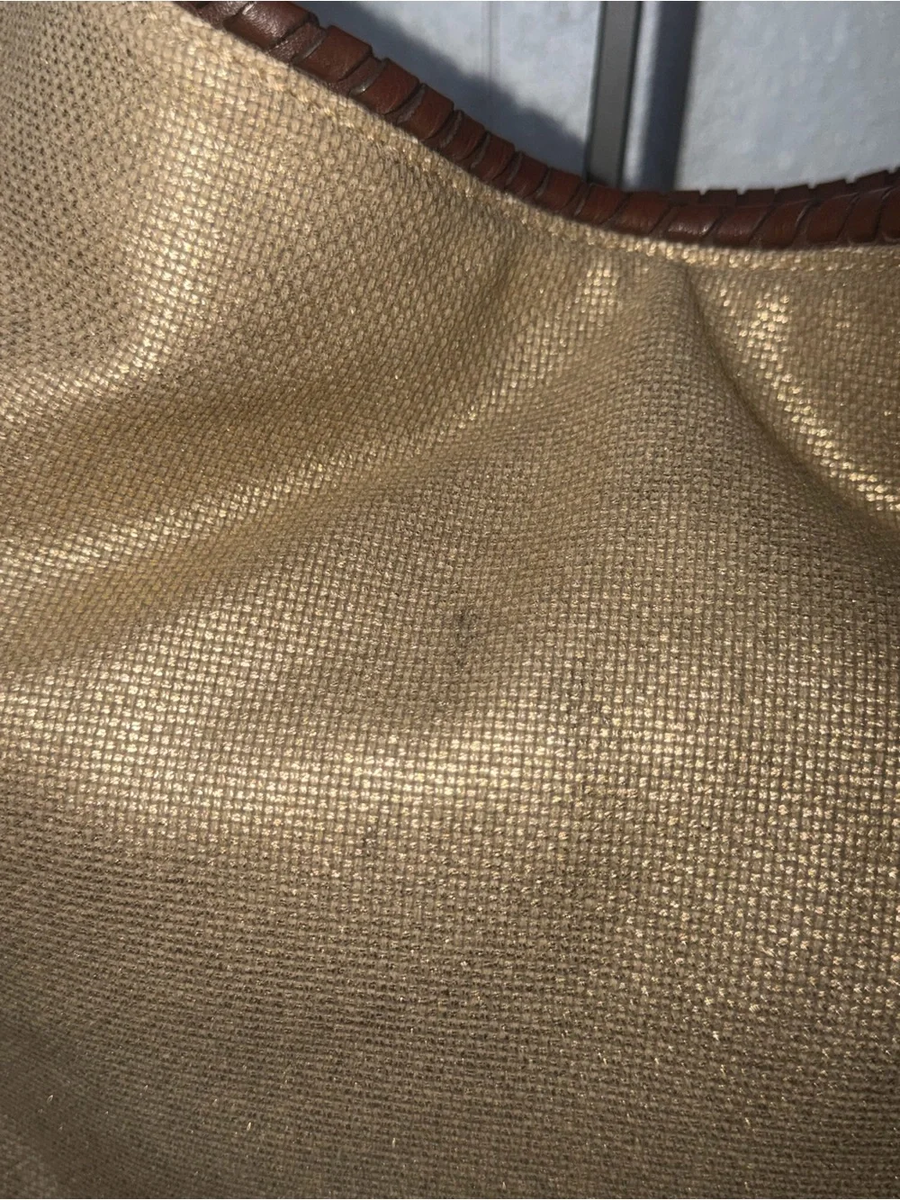 Michael Michael Kors Gold Metallic Canvas Hobo Bag Brown Whipstitch Leather Trim